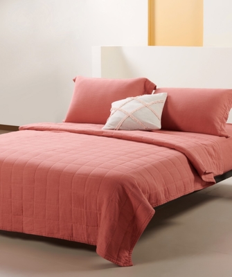 OEM Rayon Linen Quilt Set Padat Berkelanjutan Burned Orange Quilt Set