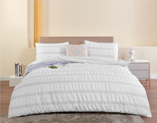 Seersucker Cotton Daur Ulang Polyester Duvet Set Berkelanjutan Putih Duvet Cover Raja