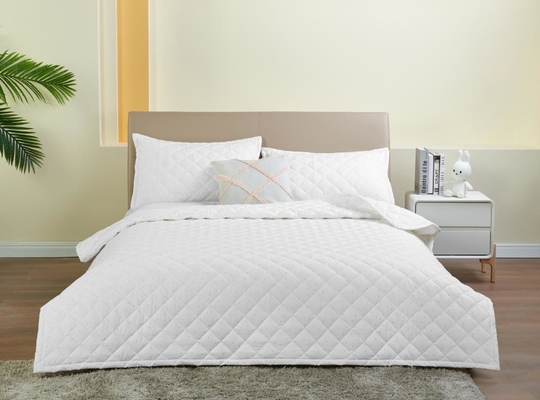 Set Selimut Katun Putih Cetak Ukuran Ratu Tutup Selimut Disesuaikan